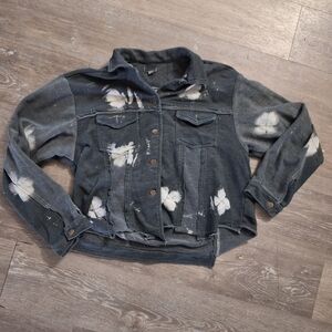 POL Distressed Black Denim Jacket with White Bleach Spots